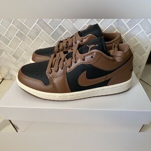 Jordan Womens Air Jordan 1 Low Black and Brown Sneakers